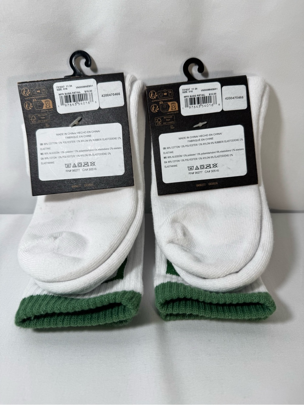 Vans White Crew Athletic Socks with Green and Yellow Logo - Pair - Picture 2 of 4